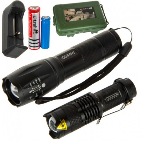 Taktická Svítilna 2ks. Led Cree Xm-L T6 I Q5 Zoom