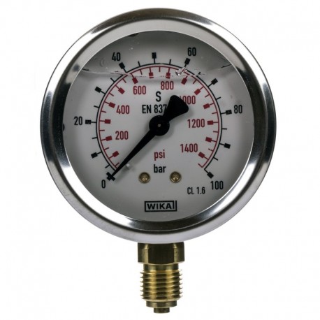 Manometr Fi 63 Bsp 1/4" spodní Rozsah 0-100 Bar Wika
