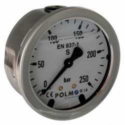 Glycerínový Manometer 63 mm 0-250 Bar zadný 1/4" pripojenie Polmo