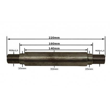 hriadeľ kolesa kultivátora dlhá 32x225 M20x1,5