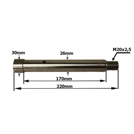 hriadeľ kultivátora Fi 26mm S prírubou L 22cm Závit