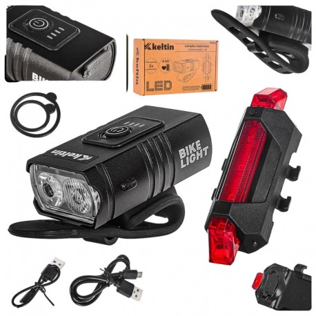 Vodotesné USB svetlo na bicykel IPX4, predná + zadná sada Keltin