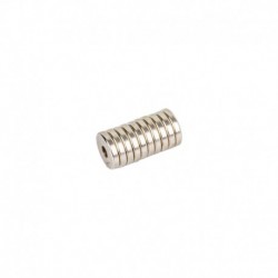 Valcový neodymový magnet s otvorom pre skrutku 14x3mm, 10ks.