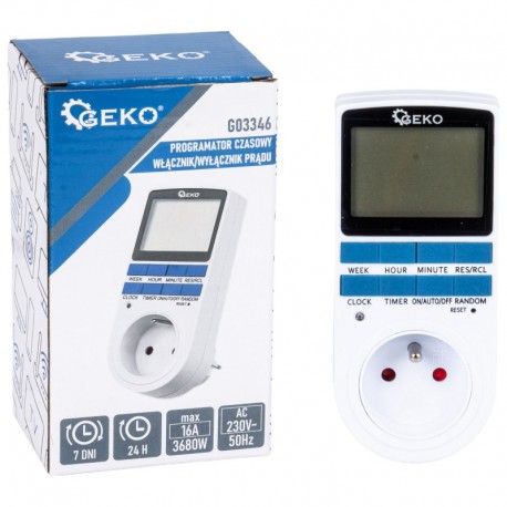 Časovač 230V, digitalni casovy spínač Geko LCD