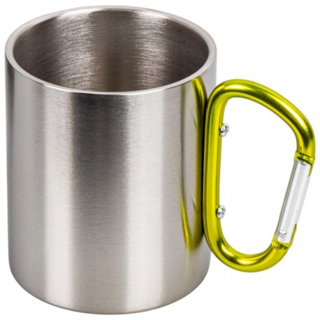 Oceľový hrnček s objemom 300 ml s karabínou v rukoväti