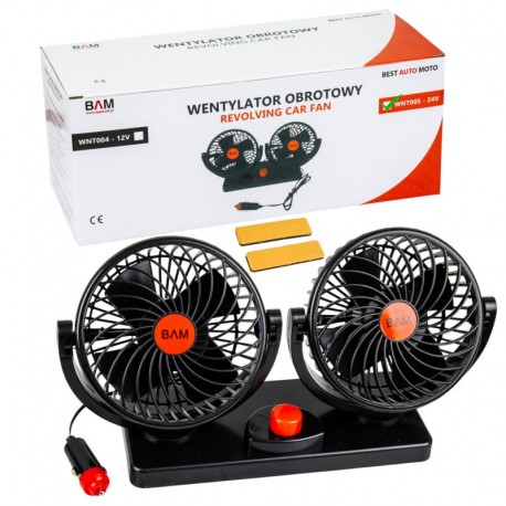 24V ventilátor do zapalovače cigaret, dvojitý rotační, 15W, BI-TURBO, BAM