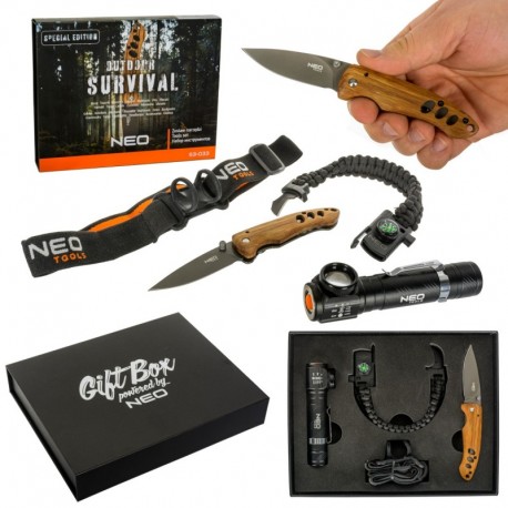 Sada pro přežití, LED svítilna, nůž, náramek Neo