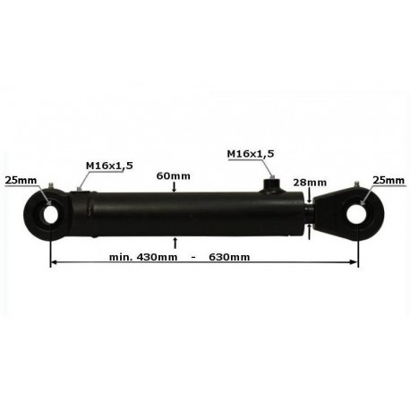 Hydraulický valec, DA 430-630 mm, Fi 25 mm, posilňovač riadenia, univerzálny