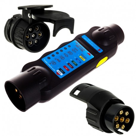 Tester zásuvek háku přívěsu + 2 adaptéry 13/7 7/13