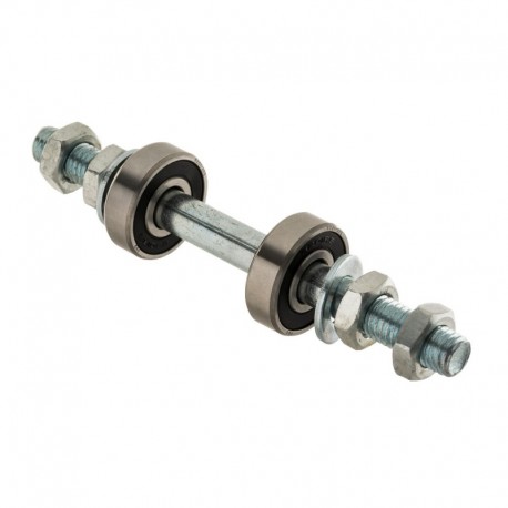 Kompletná os kolesa pre bicykel Fi 12mm 15cm a ložiskové podložky.