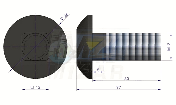 Pluhový šroub Lemken Smaragd M12x30mm, hřibová hlava, podepřený, sada | Waryński