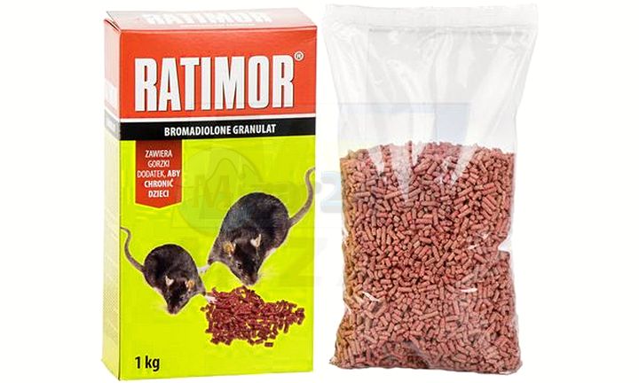 Ratimor 1kg jed na hlodavce ve formě granulí Bromadiolon červená