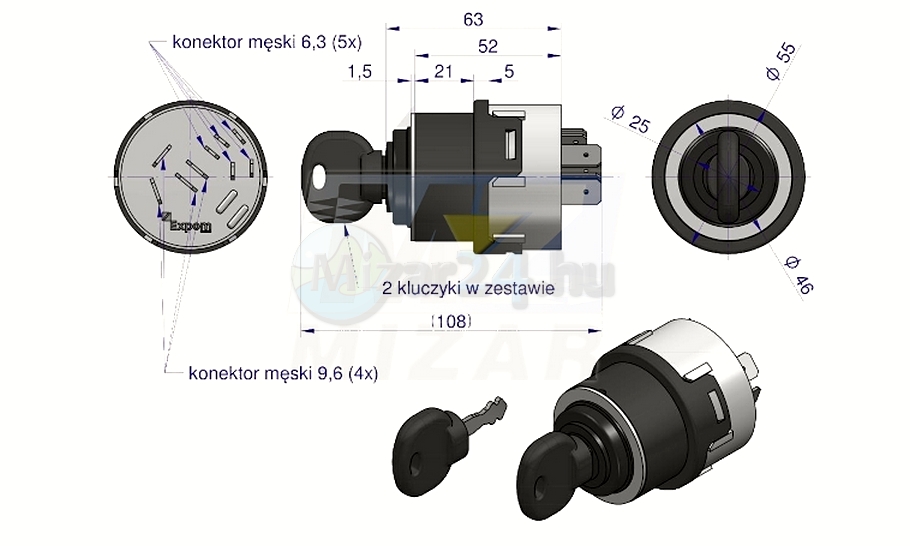 Spínač zapalování JCB 70180184EX ekvivalent 70180184 Expom Kwidzyn MIZAR shop