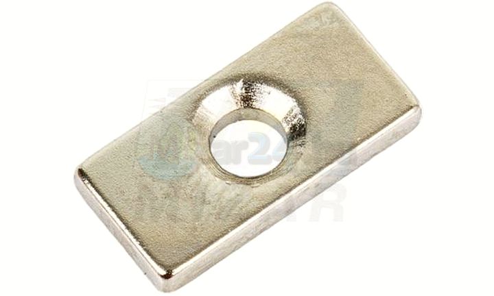 Neodymový magnet 20x10x3mm platnička s otvorom na skrutku, 2 ks. Predajňa Geko MIZAR - druhý život pre vaše stroje